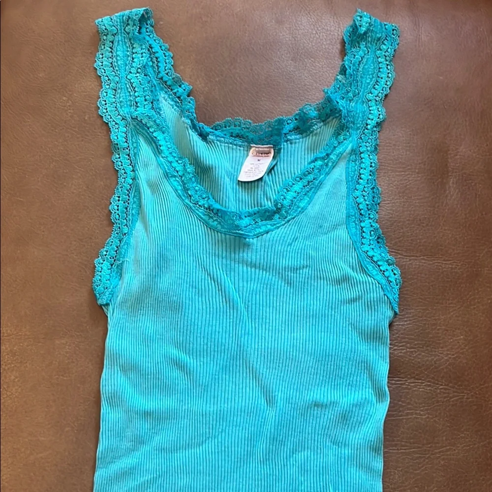 EUC Calypso Aqua Ribbed Ruffled Sleeveless Tank Top Cotton - Picture 1 of 8